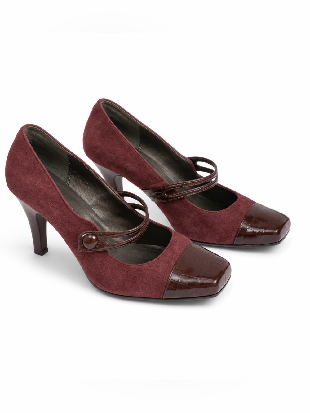 Luca Ferri Burgundy Mary Jane Square-Toe Heels Size 10